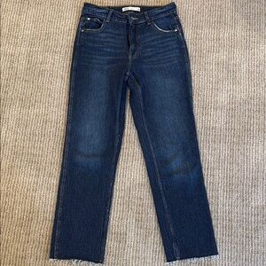 Zara Blue Straight Leg Jeans with Raw Hem